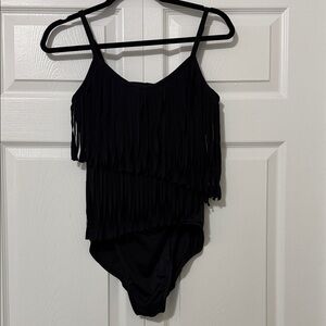 $40 🛍️ Magicsuit Black Fringe Women Bodysuit Size 12 / Regular price $170